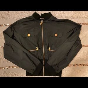 Dolce and Gabbana black wind breaker jacket with gold zipper trim size 44